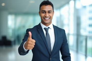 Wall Mural - Young indian businessman showing thumps up