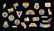 © north100 - lgbt stickers set, gay pride icon, isolated on black background rainbow symbols, lgbtq pride month