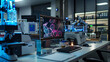 : A researcher's workstation with various scientific instruments,