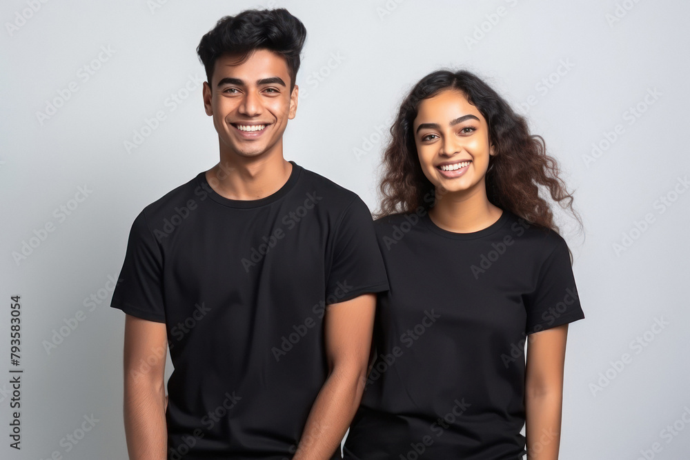 Indian couple in black t shirt on white background Stock Photo | Adobe ...