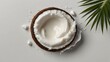Coconut oil spilled, moisturizing cream puddle, skincare product isolated on white, top view, clipping path Generative AI