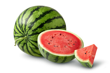 Wall Mural - Whole and half watermelon isolated on a white background