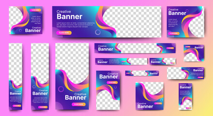 Wall Mural - web advertising banner template design. modern web layout set with standard size. vector