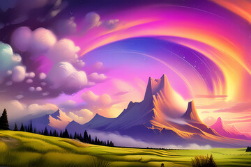 Wall Mural - sunrise in the mountains, generative ai