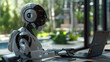 The robot automaton works at the computer. Automation support, artificial intelligence concept