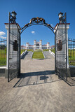 Fototapeta Lawenda - View of belorussian tourist landmark attraction - old ancient Kossovo Castle and park complex. Kossovo, Brest region, Belarus.