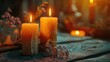 Burning candle on the altar signifies potent mystical energy in pagan or Wiccan beliefs