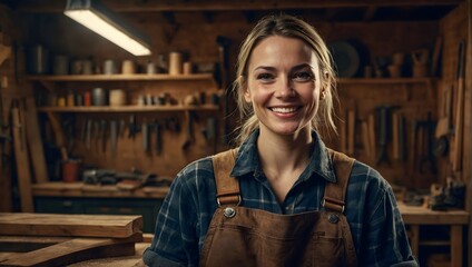 female carpenter in the wood workshop