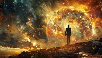 A person is walking down a long, dark tunnel with a glowing light at the end by AI generated image