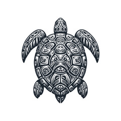 Sticker - The Turtle. Black white vector illustration.