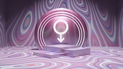 display product with liquid tripping psychedelic background and gender male logo in 3d rendering animation endless loop e-commerce sale website 