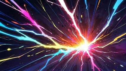 Wall Mural - abstract colorful lightning sparks effects anime cartoon style background from generative ai