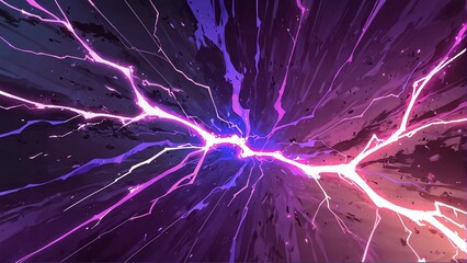 Wall Mural - abstract purple and pink lightning sparks effects anime cartoon style background from Generative AI