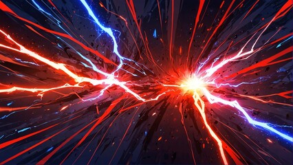 Wall Mural - abstract red and blue lightning sparks effects anime cartoon style background from generative ai