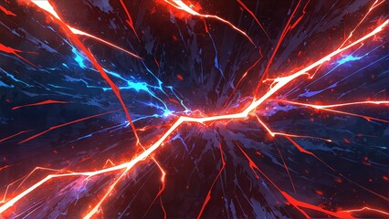 Wall Mural - abstract red and blue lightning sparks effects anime cartoon style background from generative ai