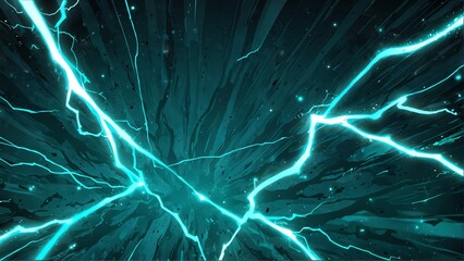 Wall Mural - abstract teal lightning sparks effects anime cartoon style background from generative ai
