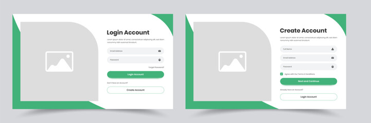 Minimalist layout of login and create account web application user interface