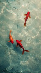 Wall Mural - Three goldfish swimming in the water, red fish