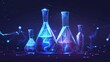 Blue Glowing Low Poly Science Flasks: Futuristic Technology in Research & Medicine - Vector Illustration
