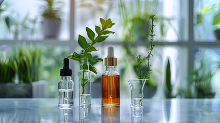 Organic Herbal Plant Research: Exploring Cosmetic Extracts and Medical Serums in Science Lab