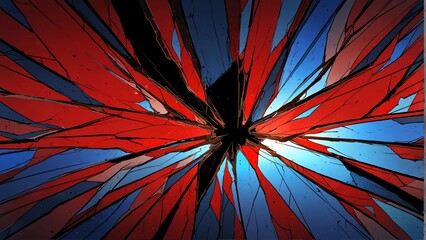 Wall Mural - abstract red and blue broken glass cracks mirror shatt shatter effects anime cartoon style background from Generative AI