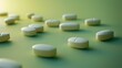 array of pills on a gradient green backdrop, evoking feelings of health and vitality. Full ultra HD, high resolution.