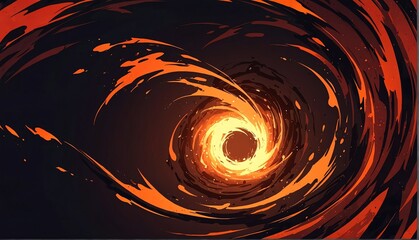 Wall Mural - abstract black spiral flame burning sparks effects anime cartoon style background from generative ai