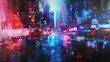Futuristic cityscapes bathed in the shimmering brilliance of neon lights, captivating the viewer against white