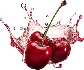 Wall Mural - fresh cherries splashing water isolated on white or transparent background,transparency 