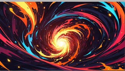 Wall Mural - abstract colorful spiral flame burning sparks effects anime cartoon style background from Generative AI