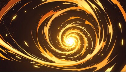 Wall Mural - abstract gold spiral flame burning sparks effects anime cartoon style background from generative ai