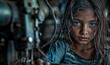 young kid girl from bangladesh/ india working in a sewing factory