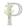 Letter P, floral monogram with watercolor leaf. Letterhead, initial perfectly for wedding invitation, greeting card, logo, poster and other design. Holiday design hand painting.