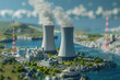 Generative ai on theme of nuclear power plant made of huge smokestacks polluting the environment