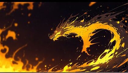 Wall Mural - abstract dragon yellow flame burning sparks effects art anime cartoon style background from Generative AI