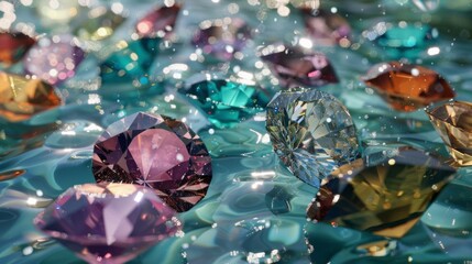 Canvas Print - A bunch of different colored diamonds floating on top of water