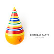 Colorful party birthday hat and orange fruit isolated on white background