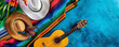 Cinco de Mayo Rhythms: Guitars and Traditional Attire on Blue