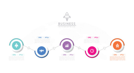 Vector infographic business presentation template with circular interconnection with 5 options.