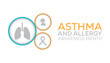 National Asthma and Allergy Awareness Month observed every year in May. Template for background, banner, card, poster with text inscription.