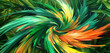 Tropical swirl in emerald green, yellow, and coral on a jungle green backdrop.