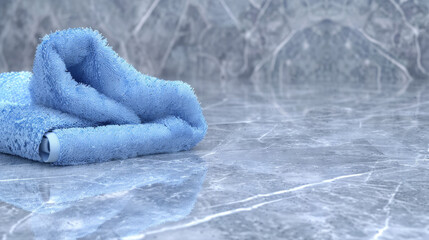 A blue towel is laying on a marble countertop