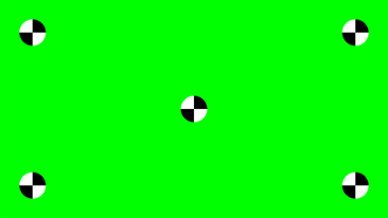 Green screen background with tracking cross marks. Chroma key technique. Video technology to add visual effects or VFX during movie post-production phase. Vector flat illustration.