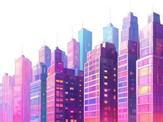 illustration of City Skyline , Architectural Landmark Collection, Modern Cityscape Illustration, Tall Buildings, High Rise Buildings , neon building clipart, metro city,  city view from top, buildings