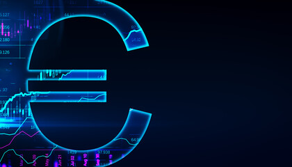 Wall Mural - creative tech euro sign on dark backdrop with mock up place. crypto, online banking, digital transfo