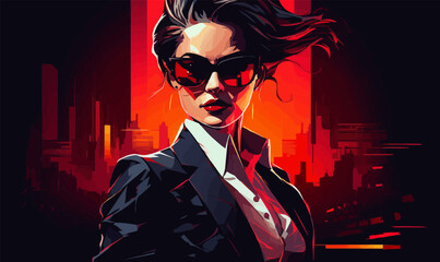 Wall Mural - cyberpunk style woman in business suit vector isolated vector style illustration