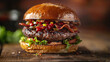 SmokeShack Burger from Shake Shack, featuring a single beef patty with applewood-smoked bacon, single cheder cheese slice, chopped cherry peppers, 