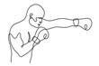 Athlete boxer in gloves is training. One line drawing.