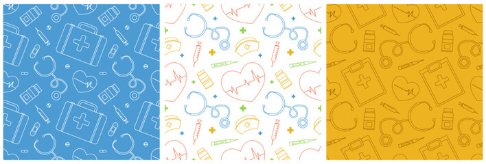 Wall Mural - Doctors Day Seamless Pattern Design with Medical Equipment in Template Hand Drawn Cartoon Flat Illustration