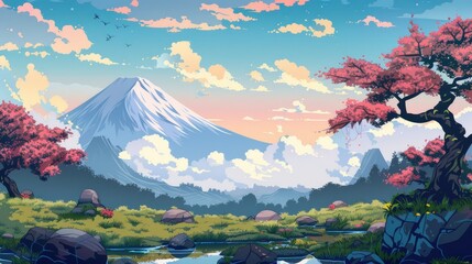 japanese landscape with anime style backgrounds